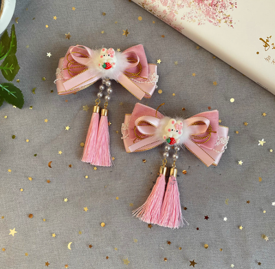 Luoluo Decoration~Han Lolita Pink Head Accessory a pair of light pink tassels hair pin  
