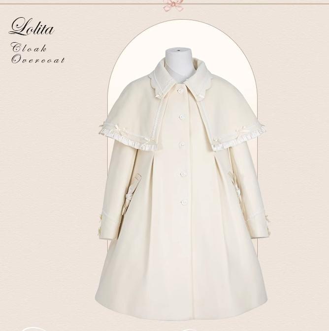 (BFM)Flower and Pearl Box~Lovely Lolita Dress OP Cloak Blouse SK Set XS Cloak Coat (Beige) 