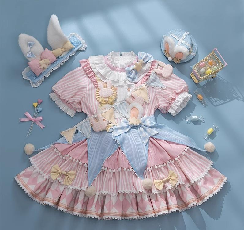 Forest Fluorescent Carps~Ouji Lolita OP Dress Circus Lolita Strip Prince Suit (L M S XL) 38690:596614