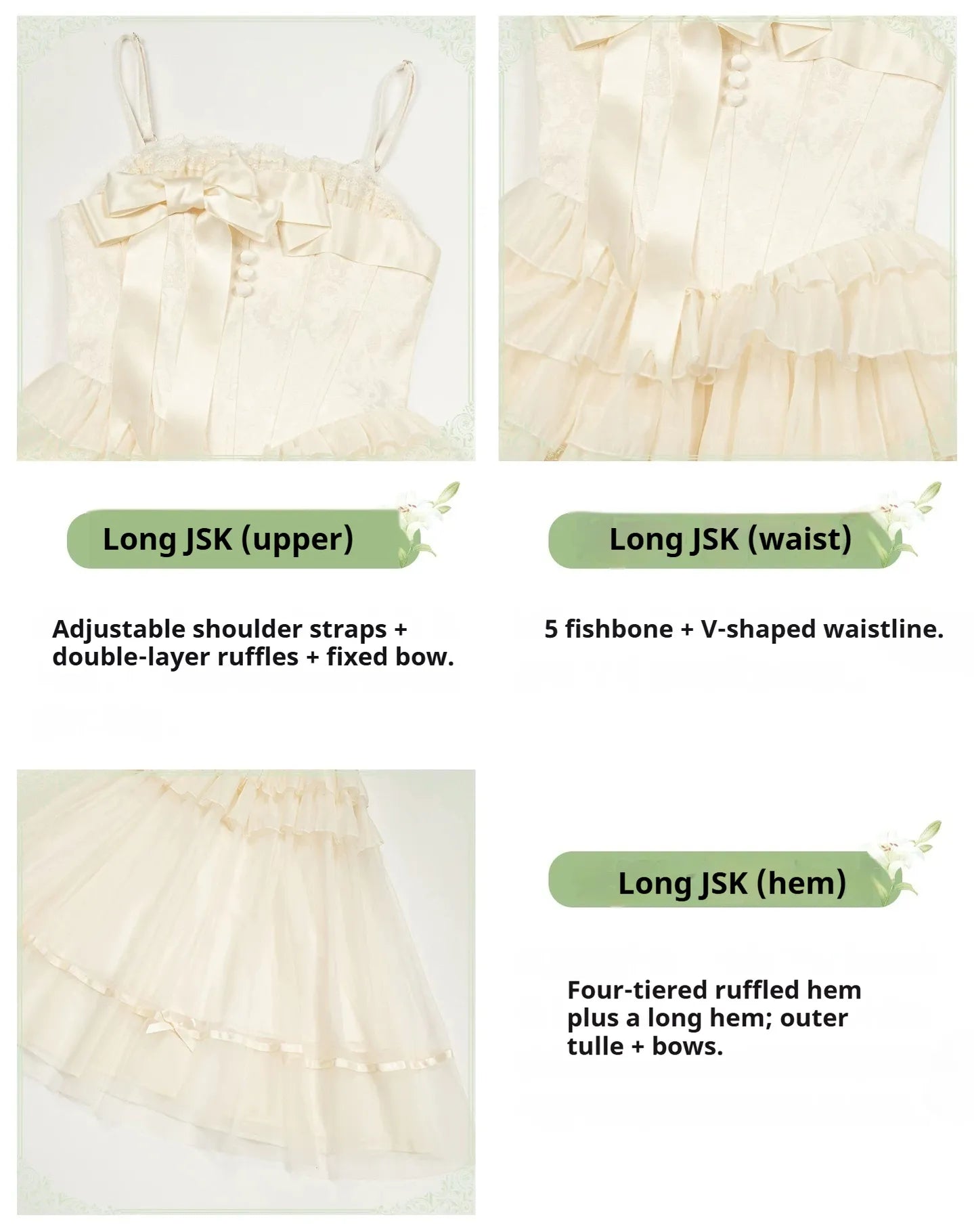 MistKiss Lily - Classic Lolita Tiered Hem JSK Dress, Fishbone Waist 45318:853914