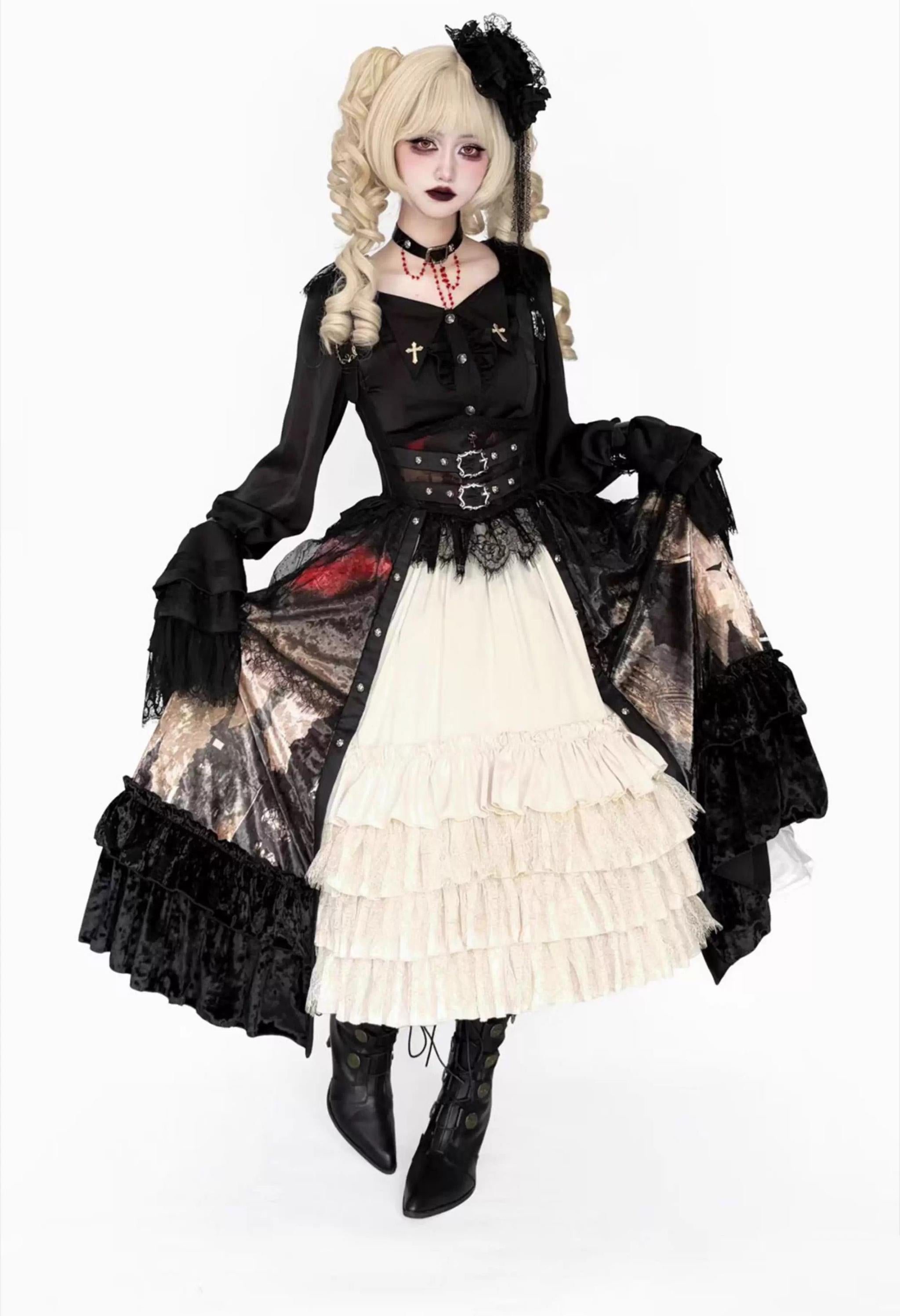 Caged Bird Hotel - Heretic Nun - Halloween Gothic Lolita JSK Dress & Blouse Set
