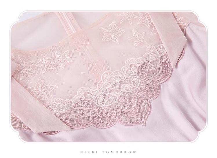 Nikki Tomorrow~Stars Descending~Pink Classic Lolita OP Mesh Embroidery Dress