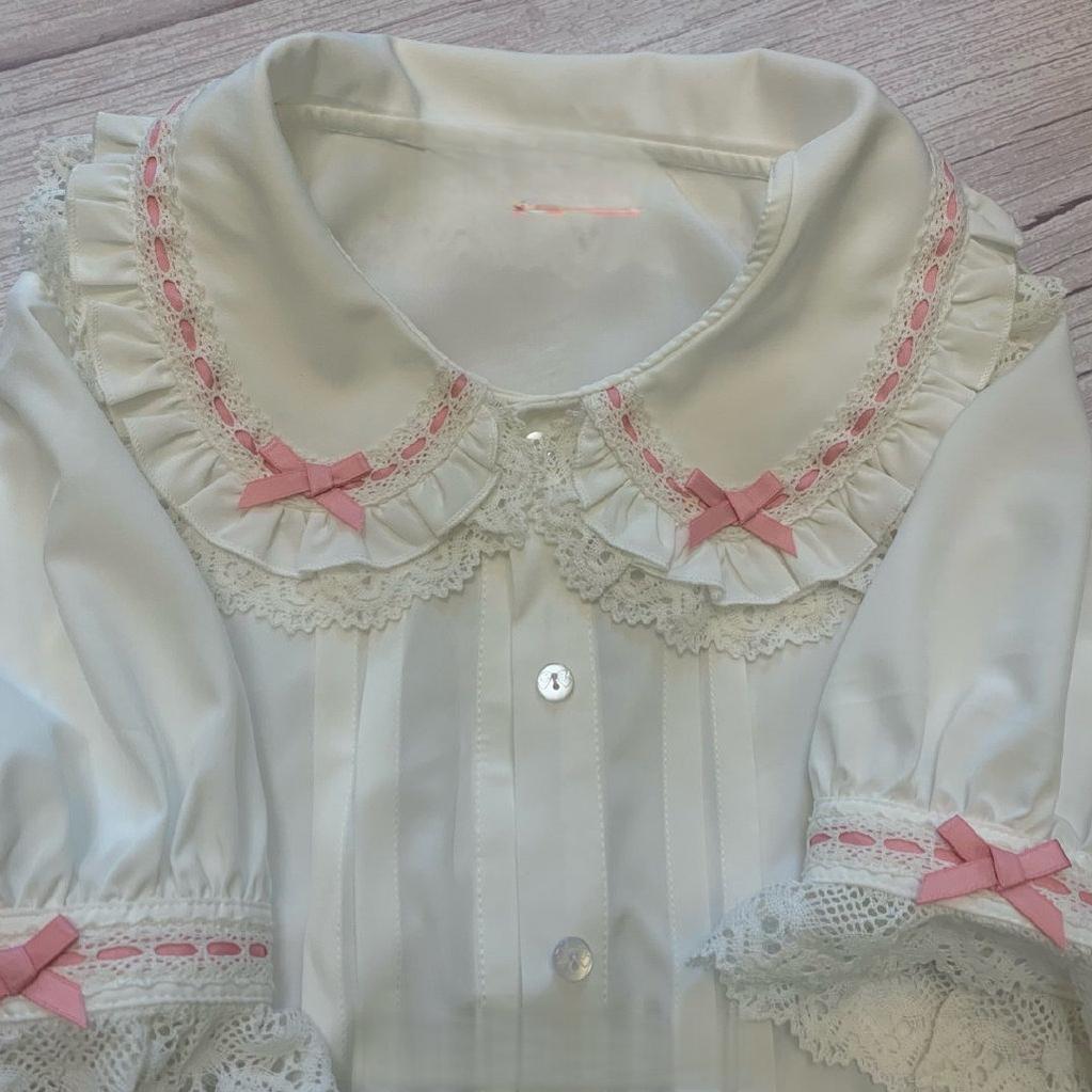 Milky Way - Peter Pan Collar Kawaii Lolita Blouse size 1 short sleeve white and peach pink