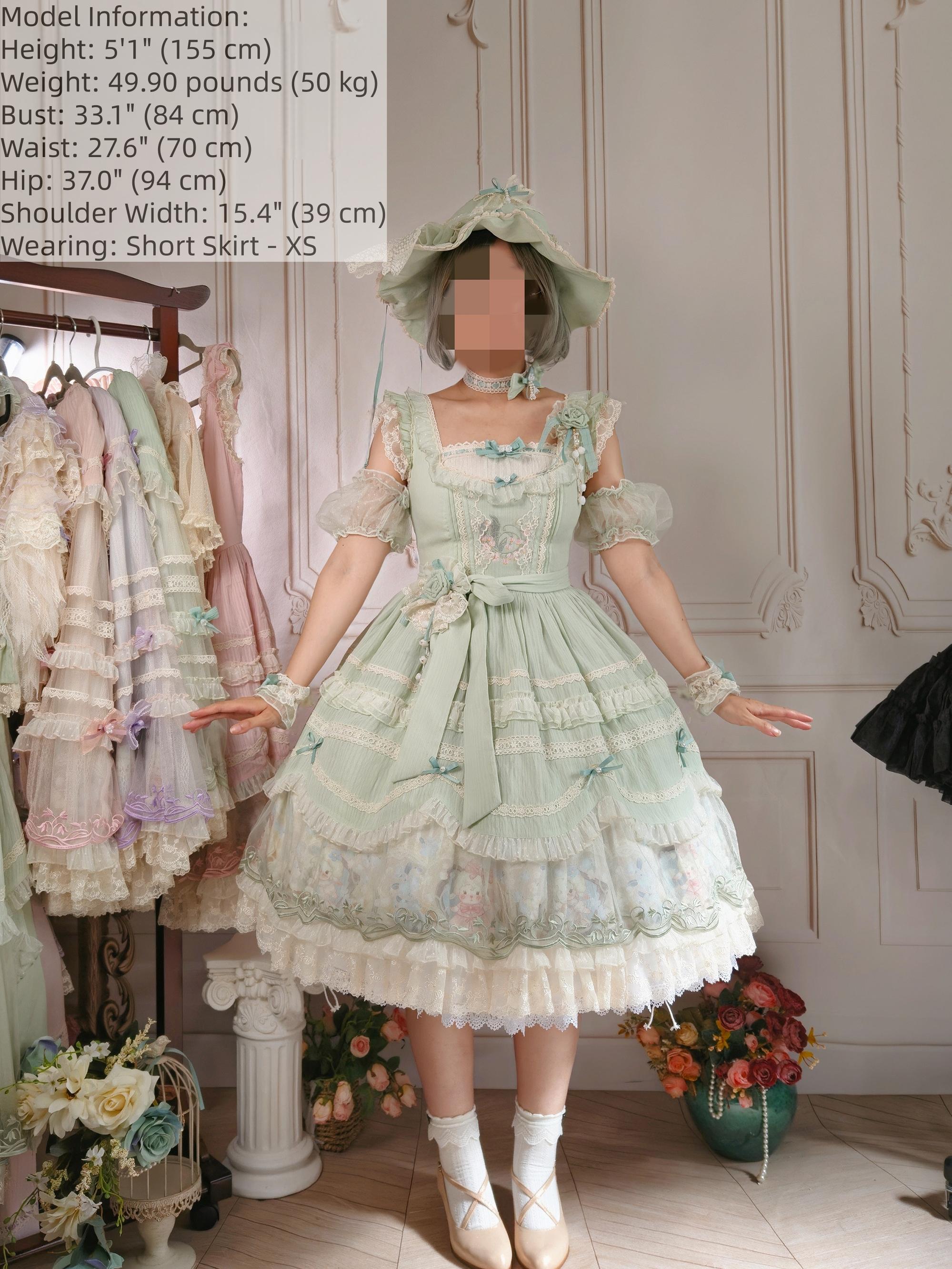 Lily of the Valley Lamb - Classic Lolita Tiered Hem JSK Dress with Embroidery 45277:852144