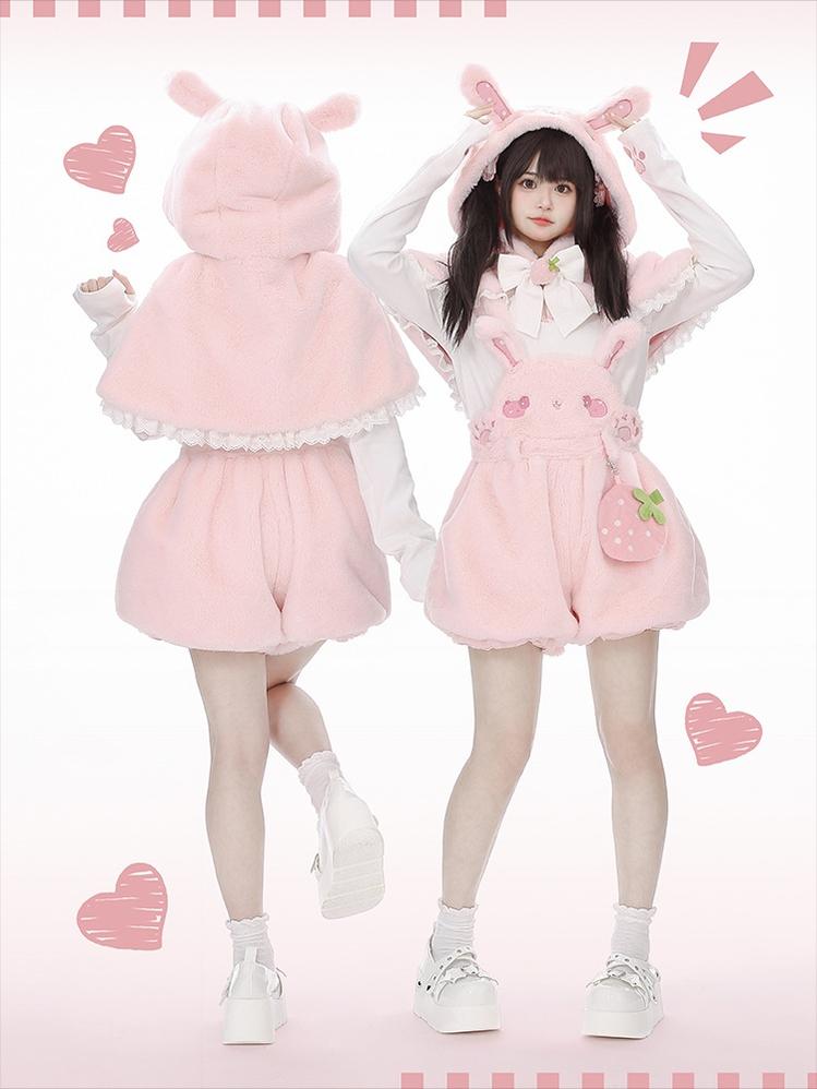 To Alice~Sweet Lolita Strap Shorts Strawberry Rabbit Winter Lolita Suit