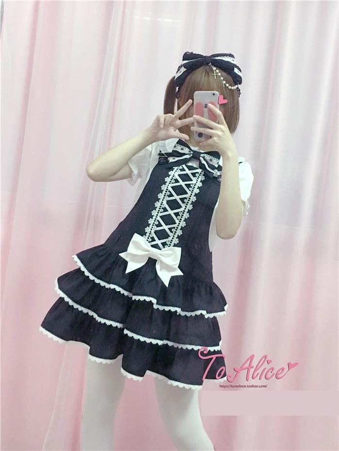 To Alice~Old School Lolita Salopette Suit Tiered Dress