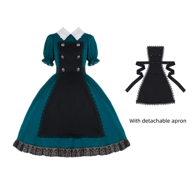 (BFM)With Puji~Fantasy Butler Gothic Lolita Dress Dark Green OP S OP with detachable apron 