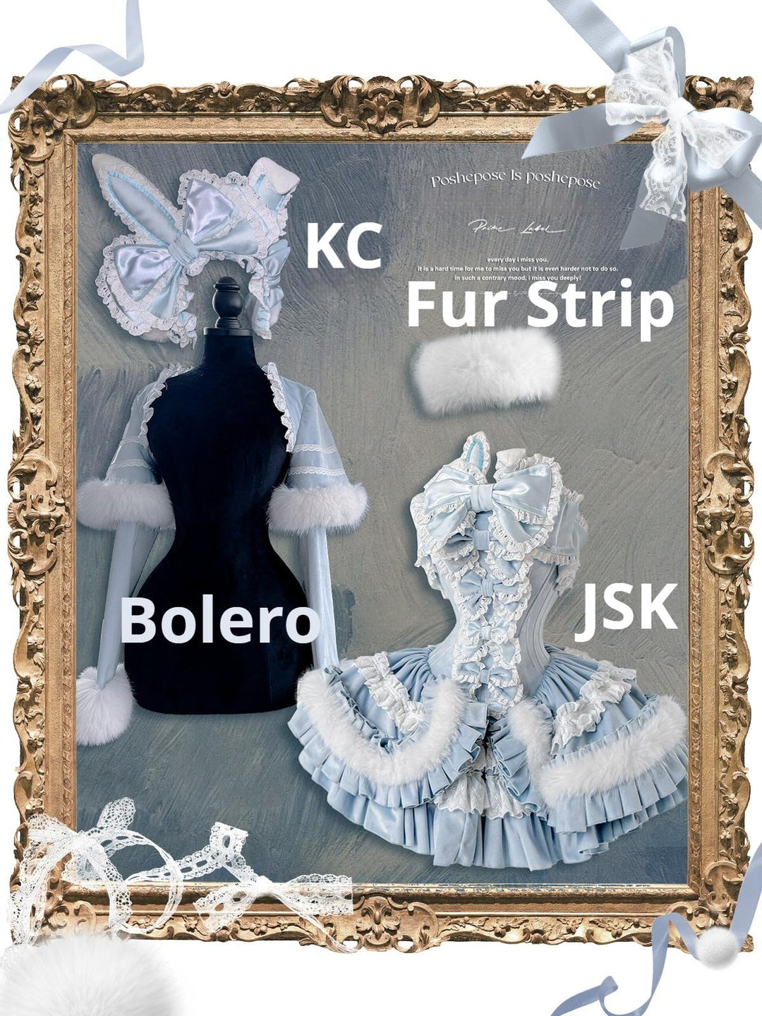 POSHEPOSE~Chuling Swan Lake~Sweet Lolita JSK Set Velvet Blue Dress for Prom
