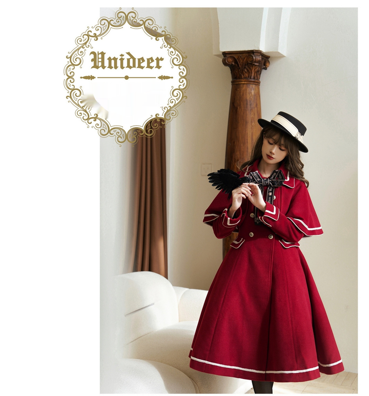 Unideer~Galaxy Traveler~Classic School Lolita Overcoat with Detachable Cape and Bow 39940:643458