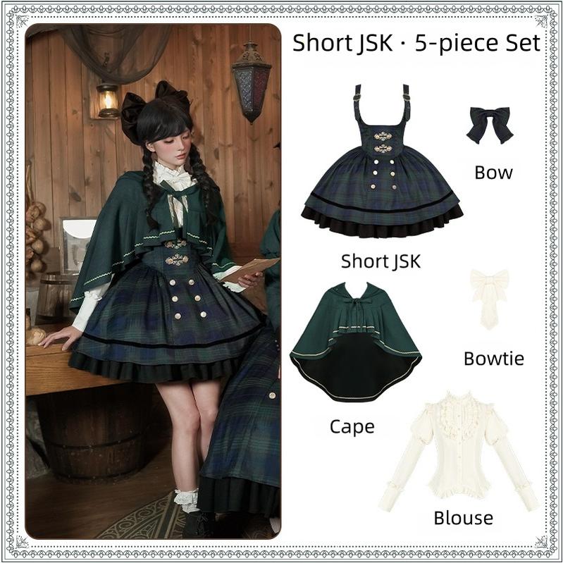 With PUJI - Berlin Souvenir - Plaid Preppy Style Lolita Bust Supporting JSK Outfit (L M S) 43928:790003