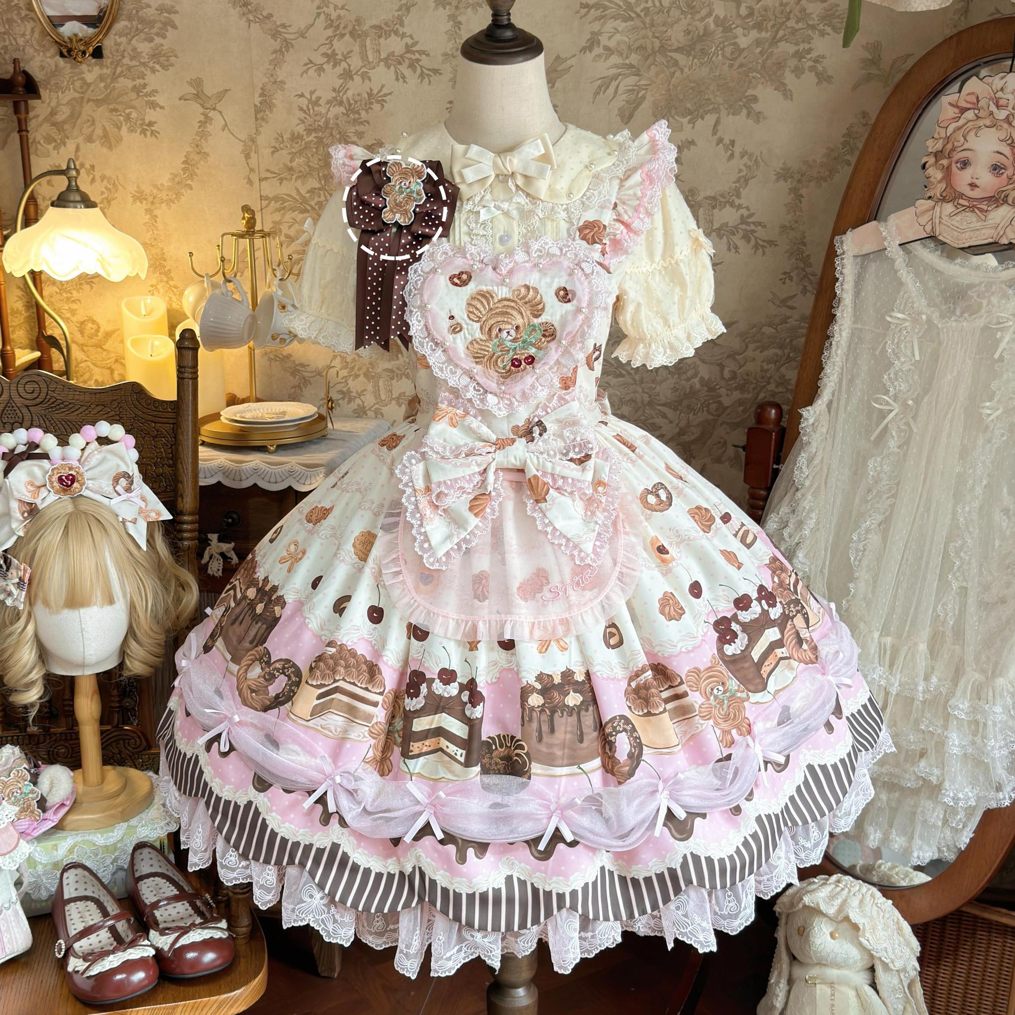 Cocoa Baker - Old School Lolita Dessert Printed OP & JSK Dress with Embroidery (L M S XL / Pre-order) 45486:851032