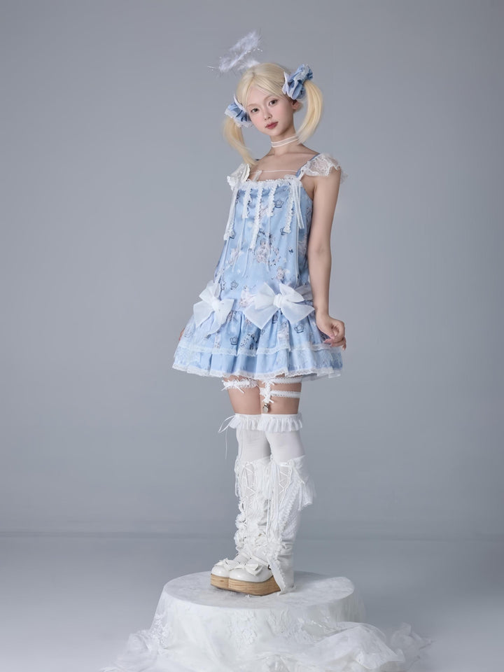 Bacio Bouquet~Hyaline Angel~Daily Lolita Low Waist Dress with Angle Print&Lace Detail
