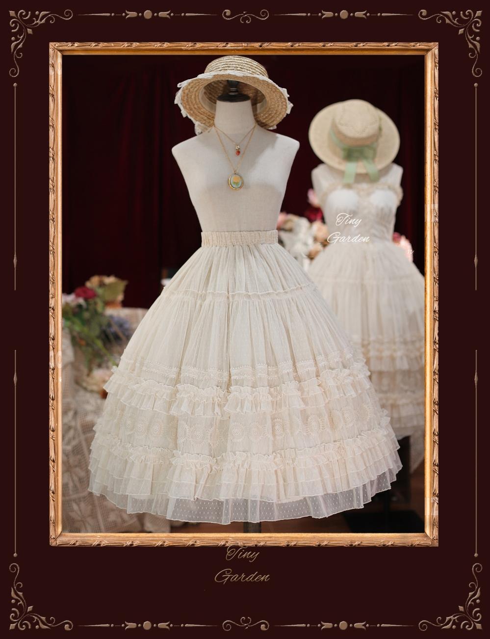 Tiny Garden - Dream Bouquet- Elegant Sweet Lolita Skirt S ivory dot yarn