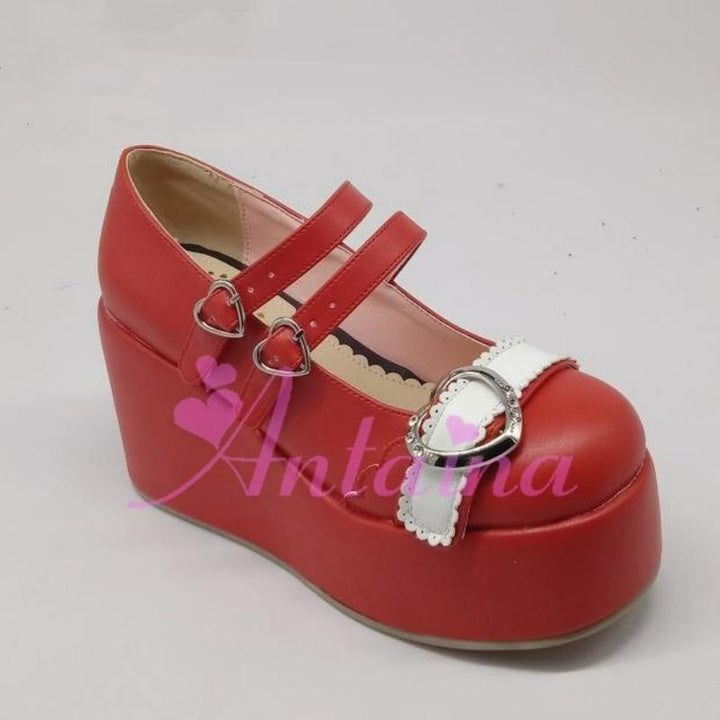 Antaina~Sweet Lolita Shoes Lace Heart Platform Shoes in Plus Size