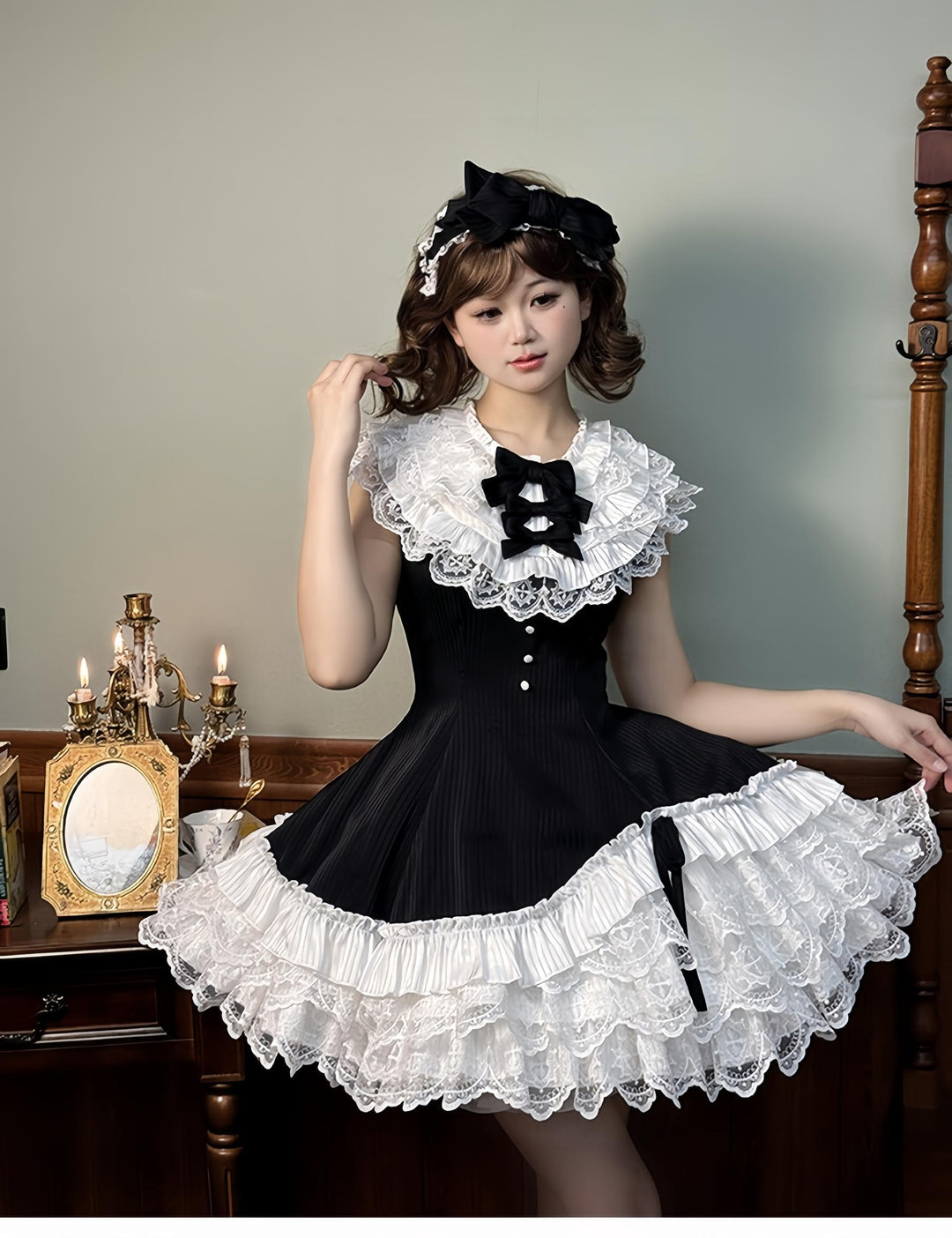 Alice Girl~Arrogant Miss~Sweet Lolita Jumper Dress with Tiered Lace Skirt