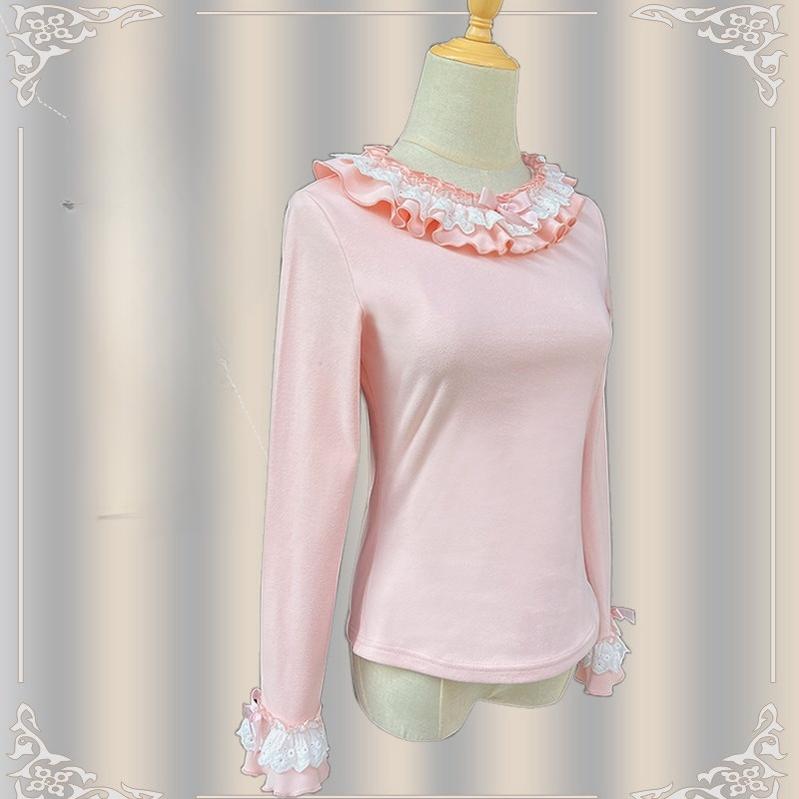 ZhiJinYuan - Heart Flutters - Winter Lolita Base Shirt Low-cut Neckline Lolita Innerwear Orange-pink innerwear only S