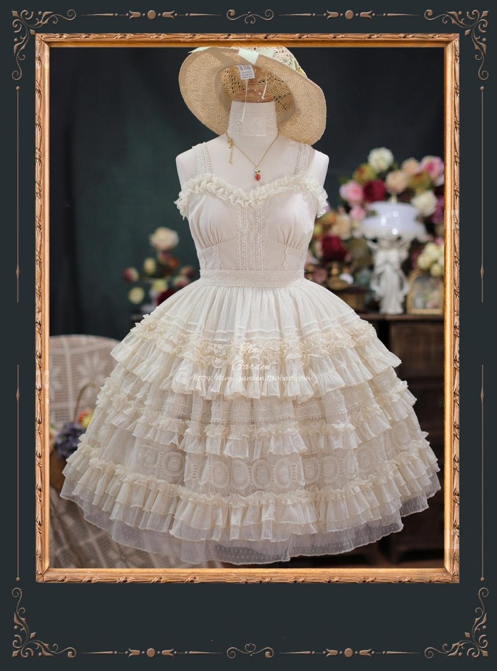 Tiny garden - Dream Bouquet - Elegant French Vintage Lolita JSK One Size ivory dot yarn