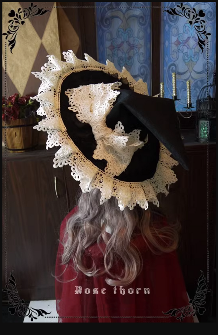 (Buyforme)Rose Thorn~Marisa Impression Black and White Halloween Witch Hat   