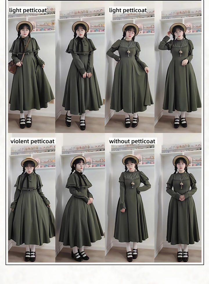 KINOKOKO~Aslan Blessings~Classic Lolita OP Seven-panel Slim Fit Dress with Cape