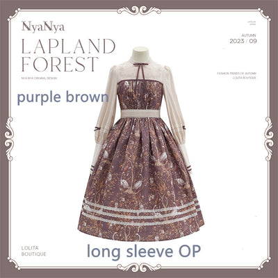 (Buyforme)NyaNya~ Lapland Forest~ Lolita Elegant Vintage Floral JSK OP Dress Pre-order (4-5 months before shipping ) Free size long sleeve OP-purple brown ( with pockets on 2 sides)