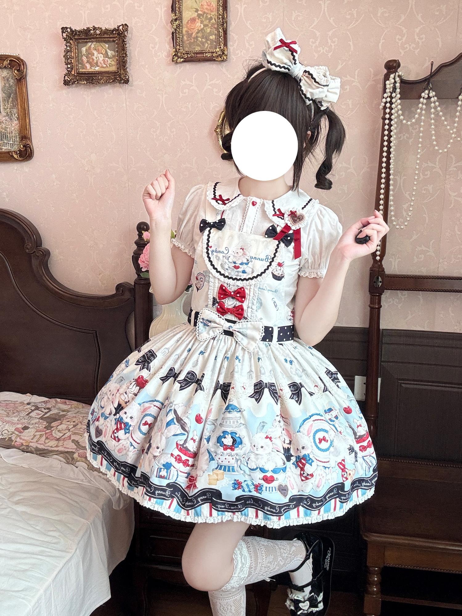 Myth Rabbit Tea Party - Sweet Lolita Dress Set, Bunny Print JSK 44460:809388