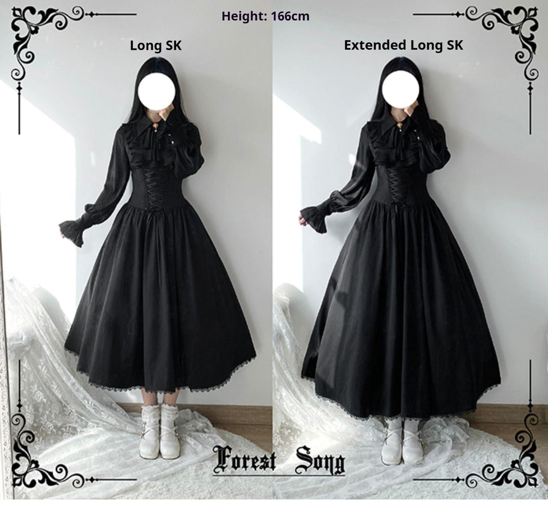 Forest Song~Astris~Classic Lolita SK Double-sided Corset Fishbone Skirt Black - Long SK Only S