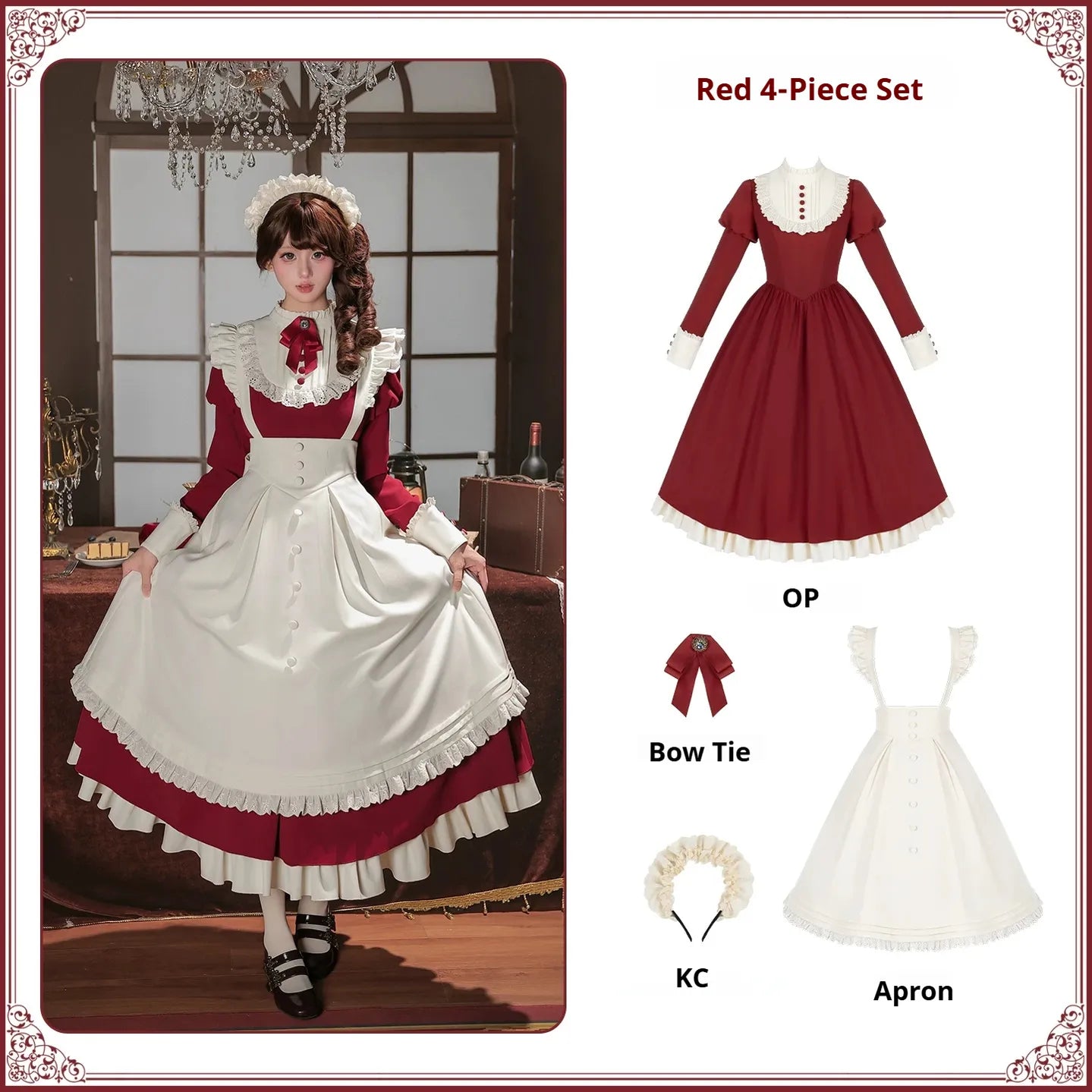 Miss Lita - Classic Lolita Maid OP Dress, Adjustable Flutter Sleeve Apron (L M S) 45858:865816