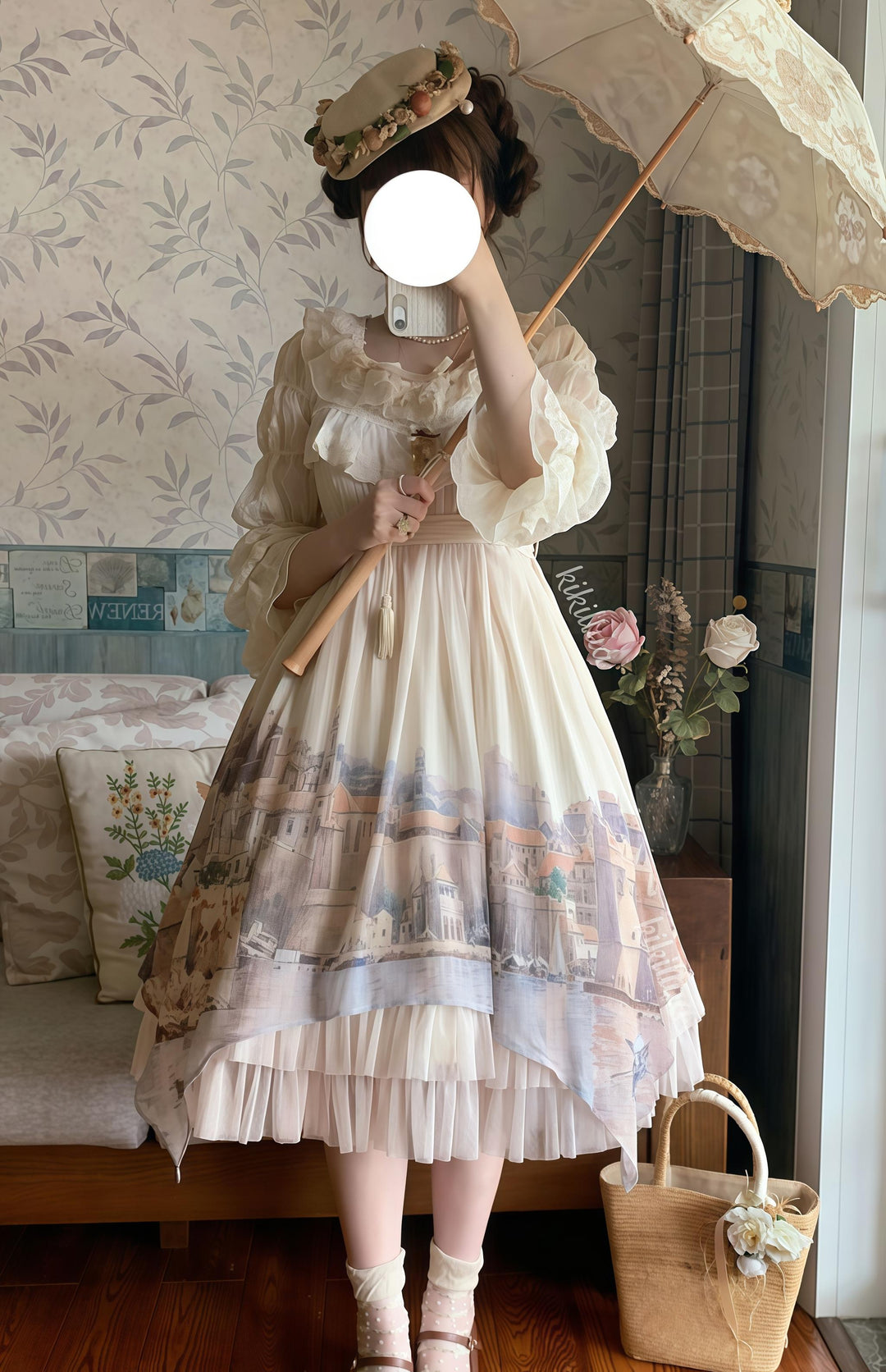 Forest Song - Adriatic - Classic Lolita JSK Chiffon Dress, Gulf City Print