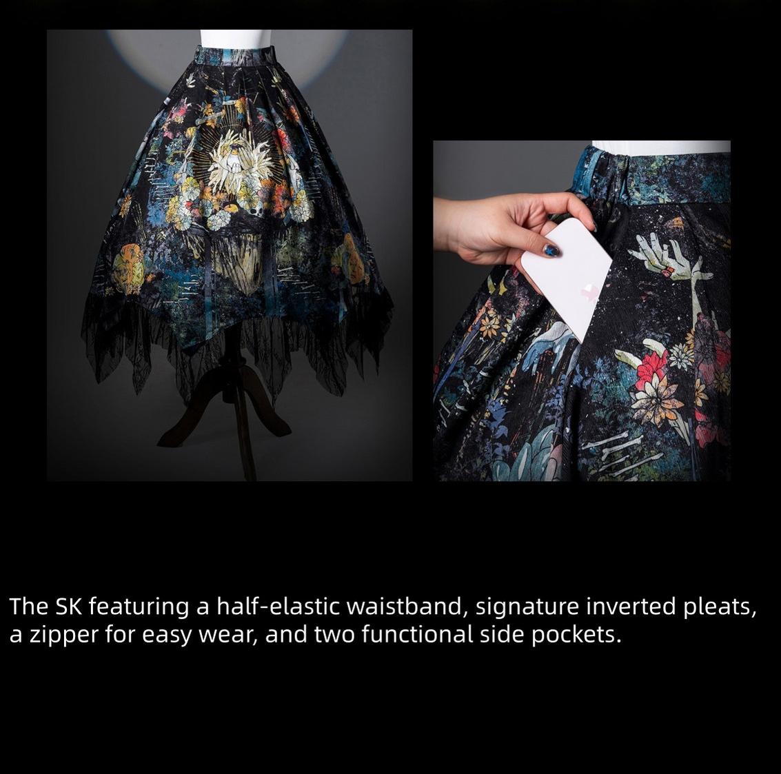 Bone Garden - Printed Gothic Lolita Skirt, Boning Corset