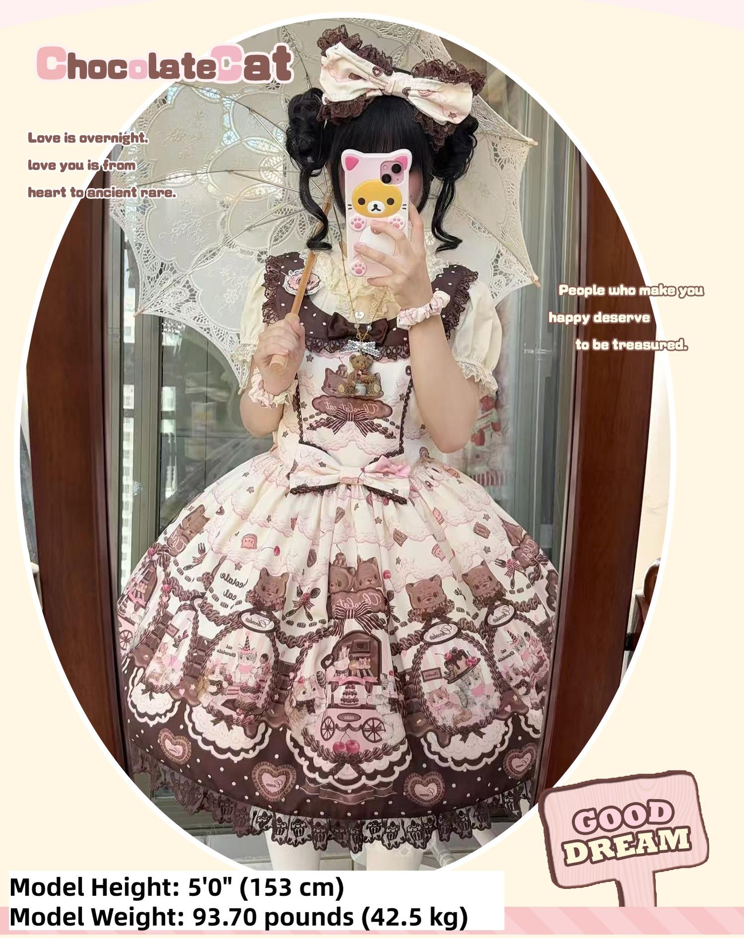 Chocolate Cat - Kawaii Lolita JSK, Cat & Chocolate Print