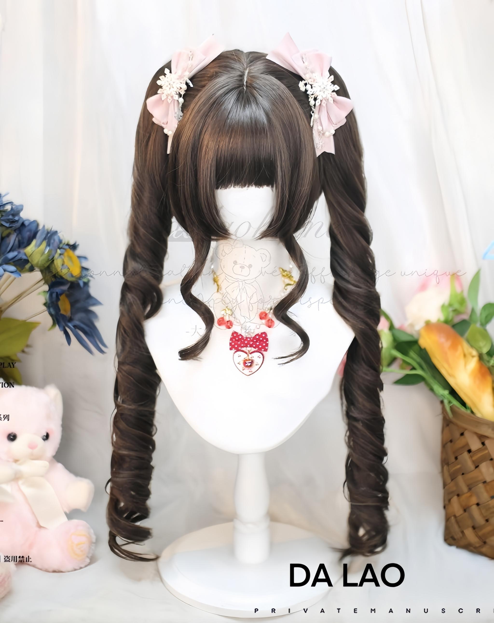 Dalao Home - Daily Lolita Wig with Roman Roll Twins Tails Multi Color Cool Brown