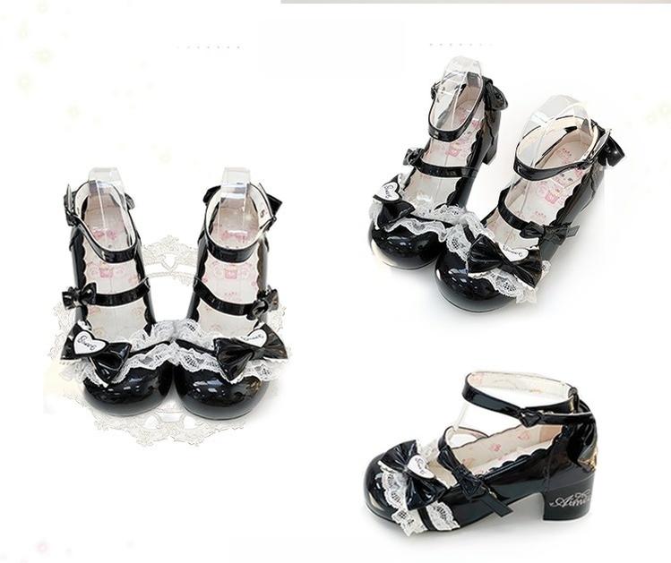 Aimee~Sakura~Sweet Lolita Heels Cute Mid-heel Mary Jane Shoes (Black / 34 35 36 37 38 39 40 41) 40368:657652