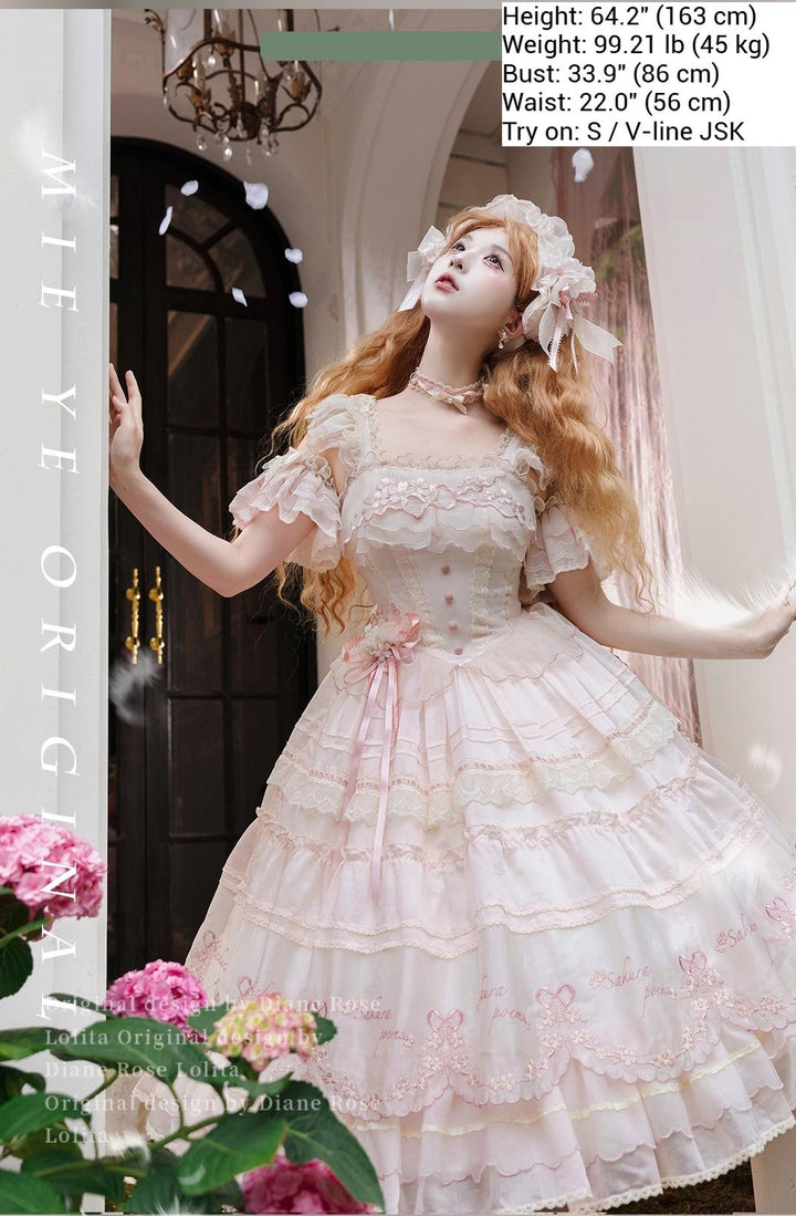 MieYe - Cherry Blossom - Pink Sweet Lolita Tiered Dress