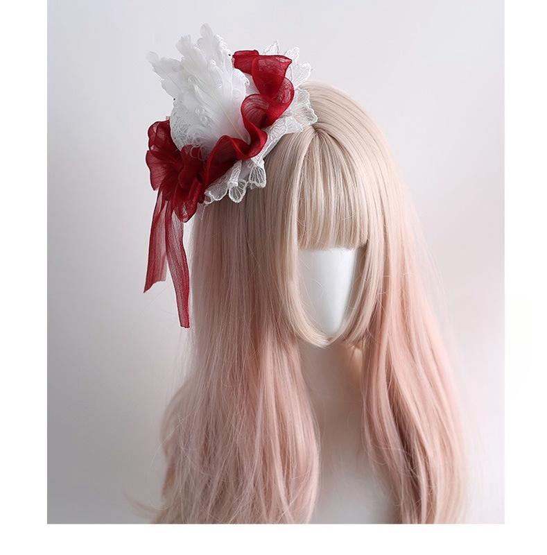 Xiaogui~Christmas Color Lolita Headdress Red and White Feather Accessory Top hat only