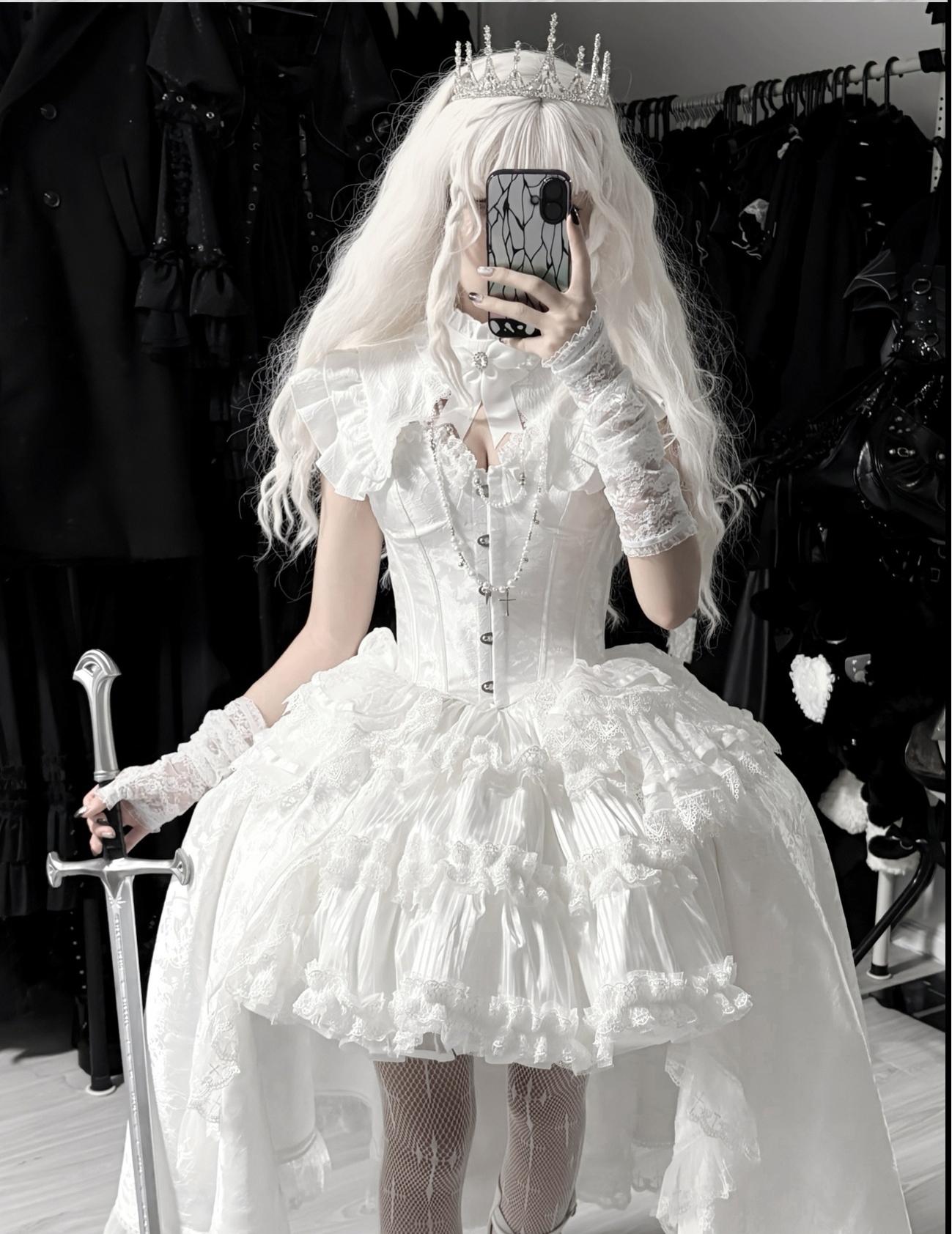 Dawn Sacrament - Striped Jacquard Gothic Lolita SK Dress, Boning Bodice