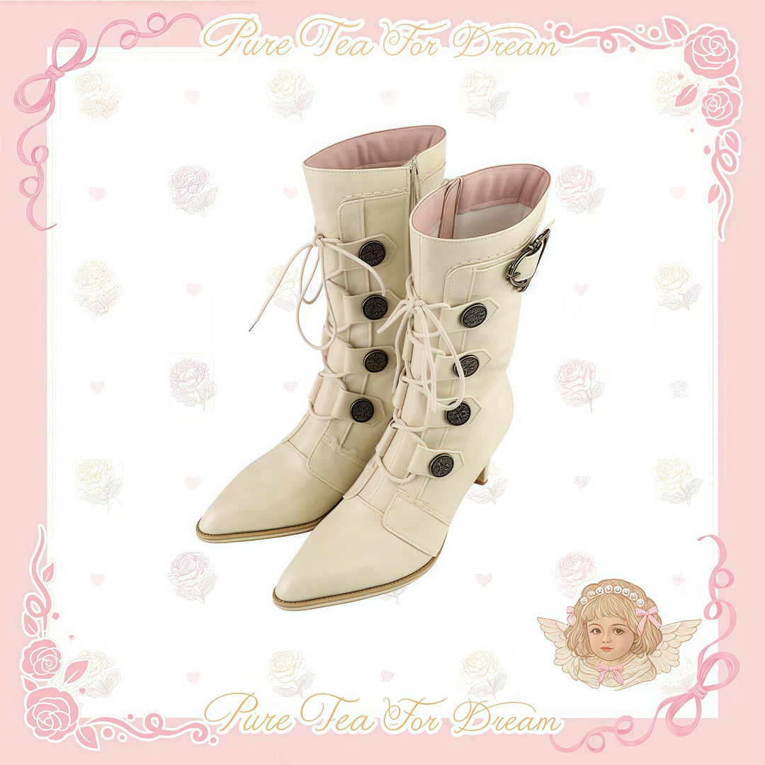 Pure Tea For Dream~Oakmoss~Classic Lolita Boots Pointed Toe Lolita Shoes (35 36 37 38 39 40) 41834:718064