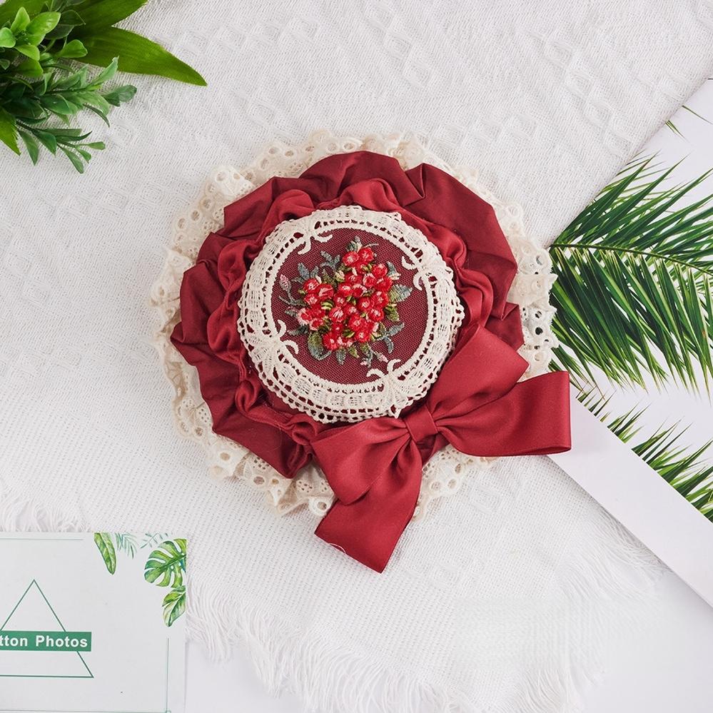 Sugar Time - Sweet Lolita Top Hat, Floral Embroidery Burgundy