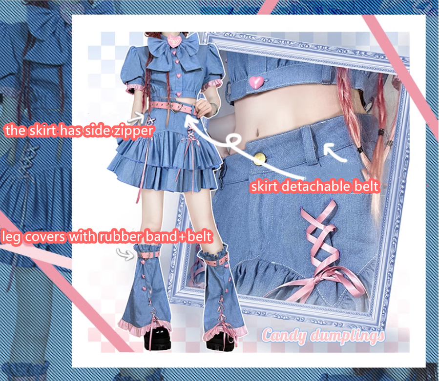(Buyforme)Bubble Trap~Y2K Denim Sweetheart Skirt Set   