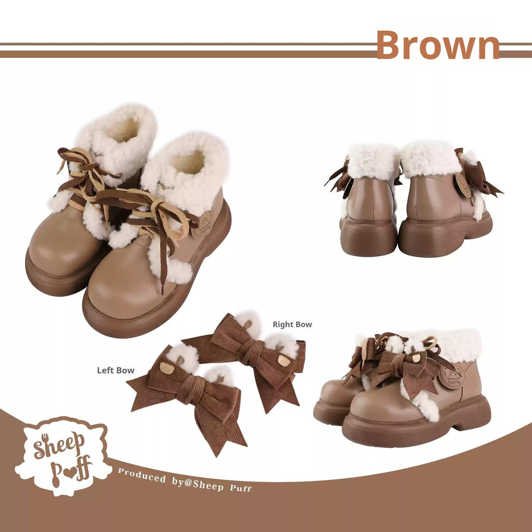 Sheep Puff~Sweet Lolita Fleece Shoes Winter Warm Snow Boots (Brown / 34 35 36 37 38 39 40) 40722:691874