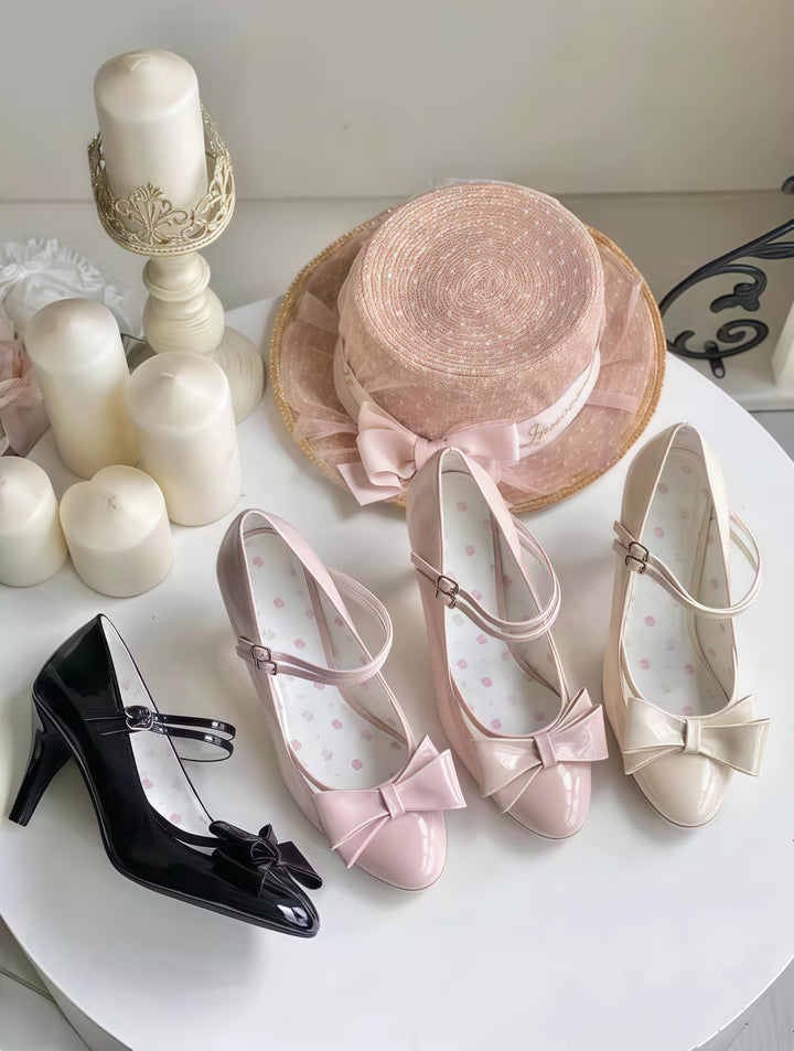 Pure Tea For Dream~Coco Sweet~Elegant Lolita Shoes Pointed Toe Heels with Bow 42298:740626