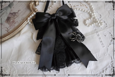 (BFM)Moon River~Gothic Lolita Dress in Red and Black Color S black lace bow tie (with spider brooch) 
