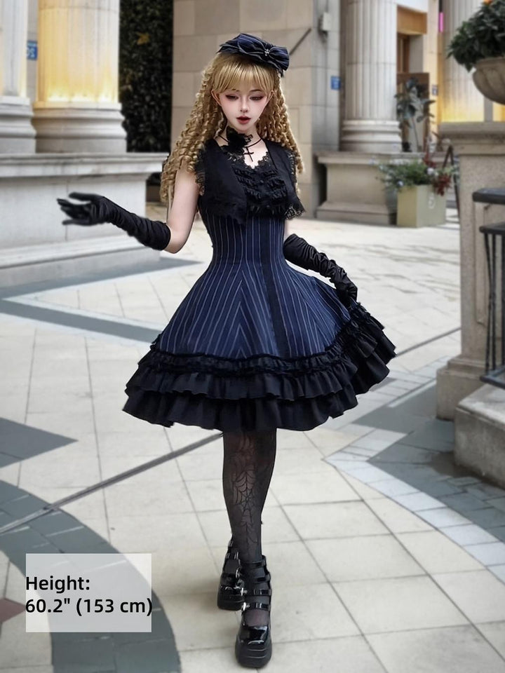 MILU ORIG - Six-Panel Gothic Lolita JSK Dress, Tiered Ruffles