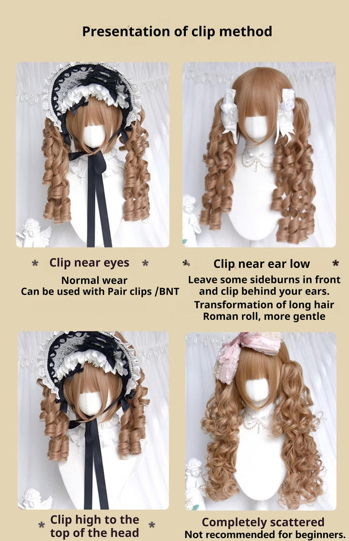 Sinwavy~Vintage Lolita Wig Double Ponytail Roman Roll Hair