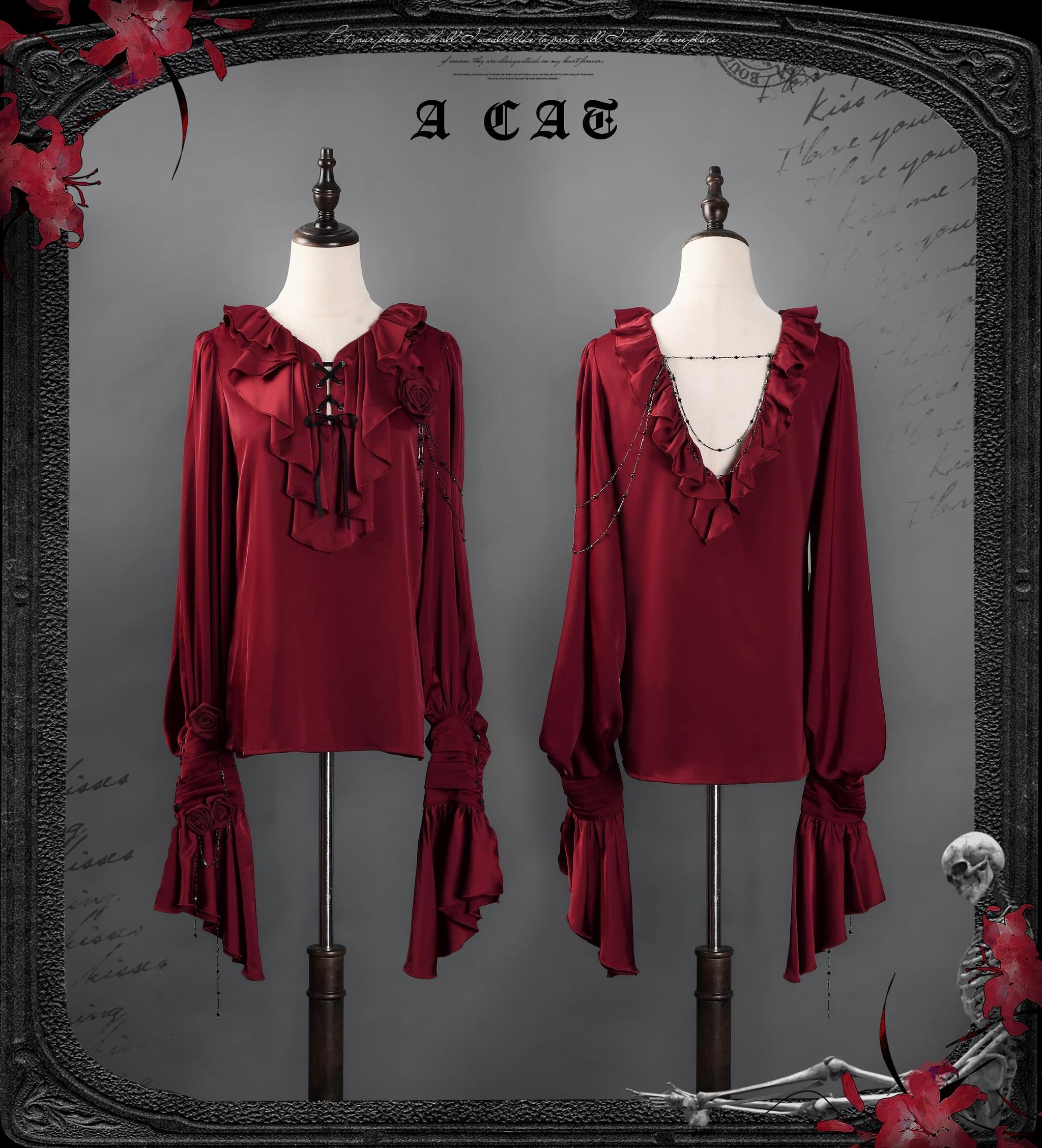 Ouji Lolita V-Line Backless Blouse & Slight Flare Pants (2XL 3XL L M S XL XS) 45671:858350