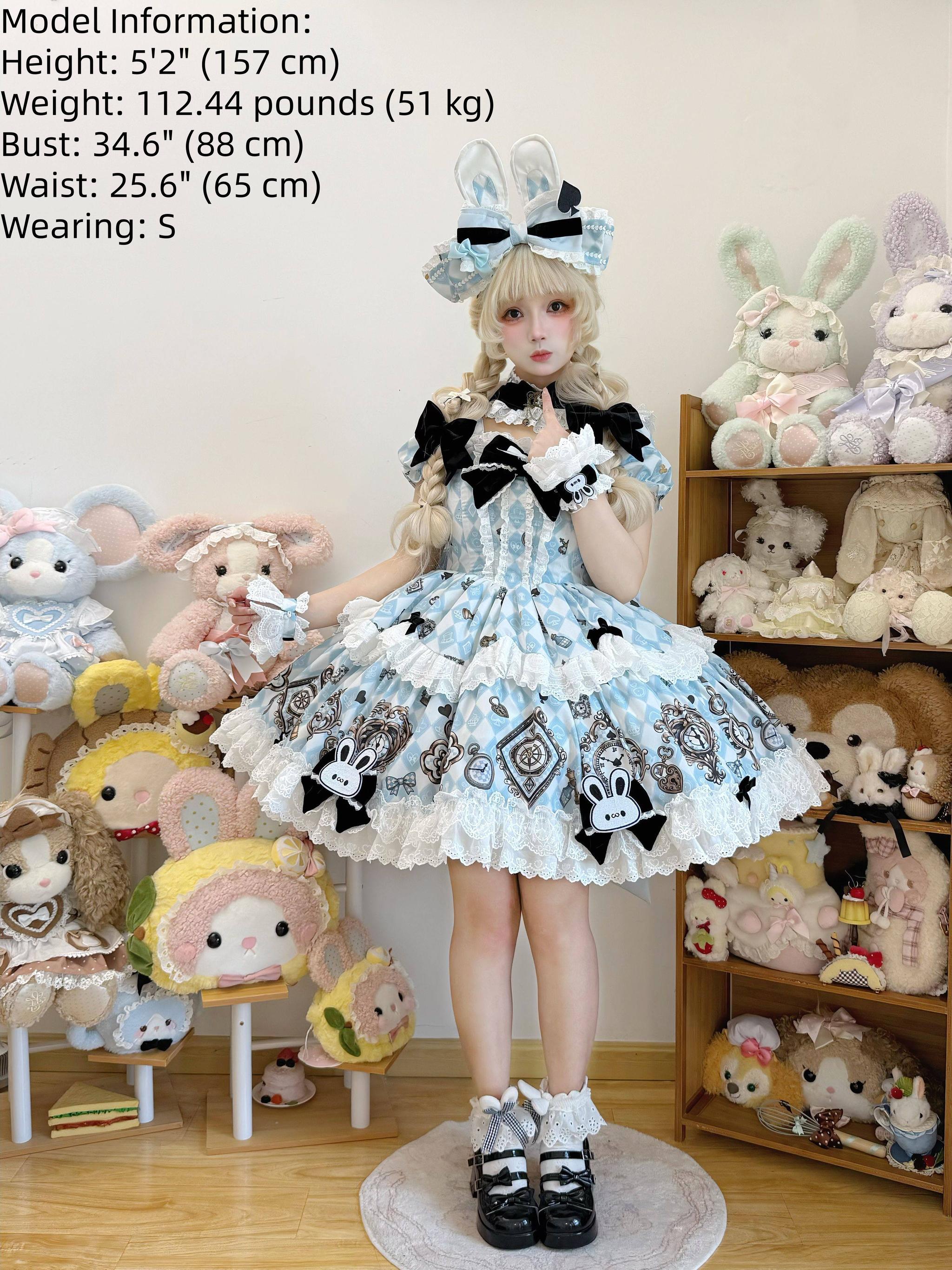 Unnamed Journey - Sweet Lolita Argyle Printed OP Dress with Bunny Details 45510:850452