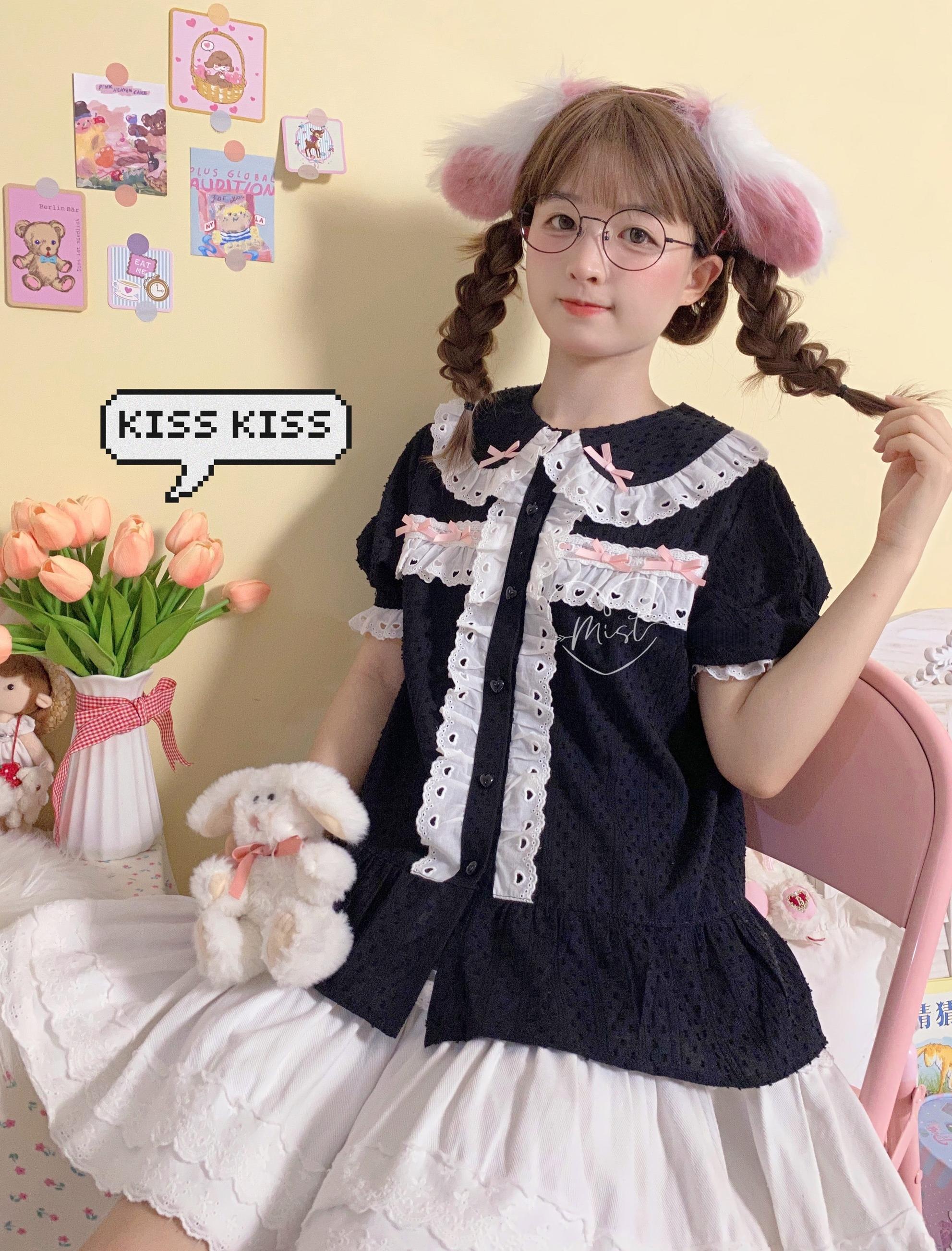 MIST - Cotton Sweet Lolita Blouse, Peter Pan Collar Black S