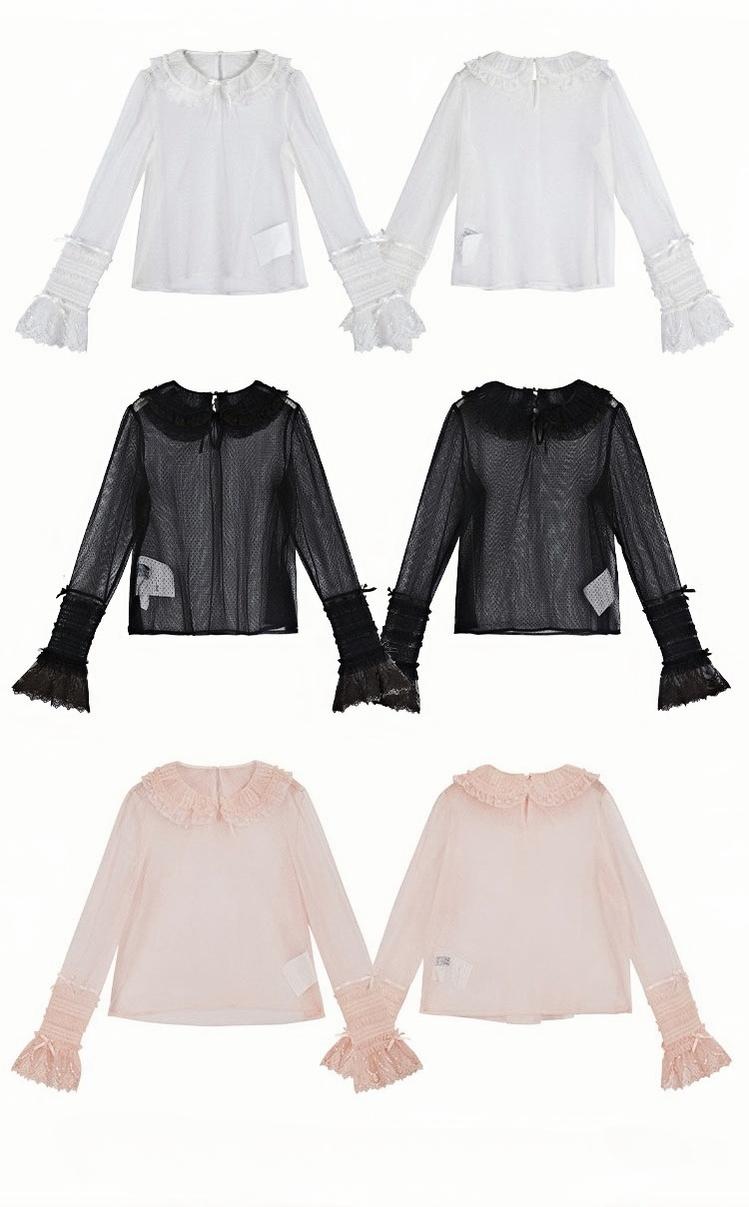 Nuit De Cellophane~Silent Wedding~Elegant Lolita Shirt Dot Mesh Lolita Blouse