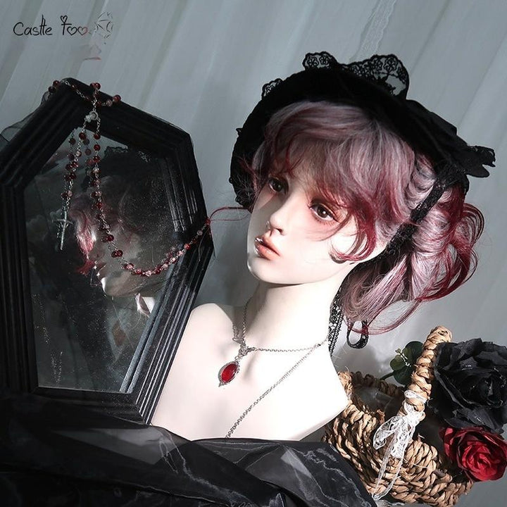 CastleToo~Moonlit Blooms~Gothic Lolita Wig Gradient Wine Red Texturizing Lolita Wig   