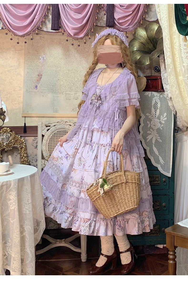Urtto~Pea Squirrel~Country Lolita Purple JSK Dress with Tulle Cardigan