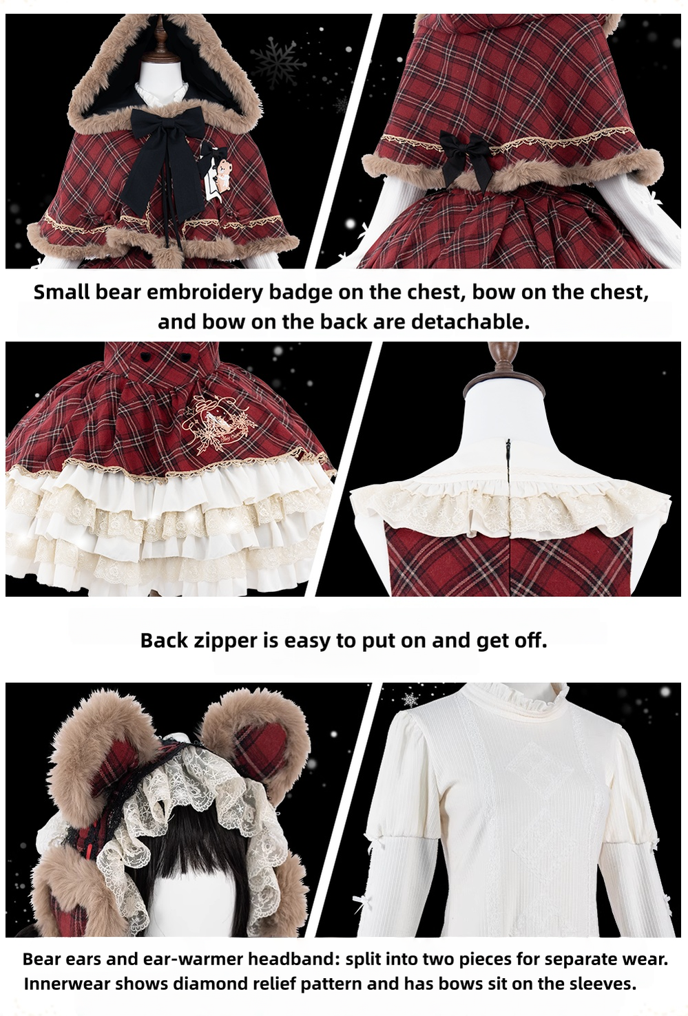 OCELOT - Kurikuma Cocoa - Christmas Plaid Lolita JSK, Hooded Cape 44202:800496
